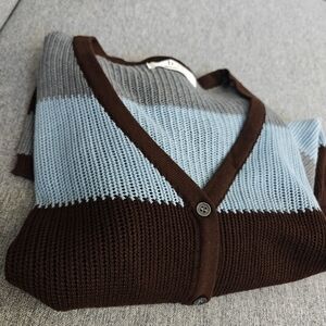 Women's Brown and Blue Cardigan Sweater